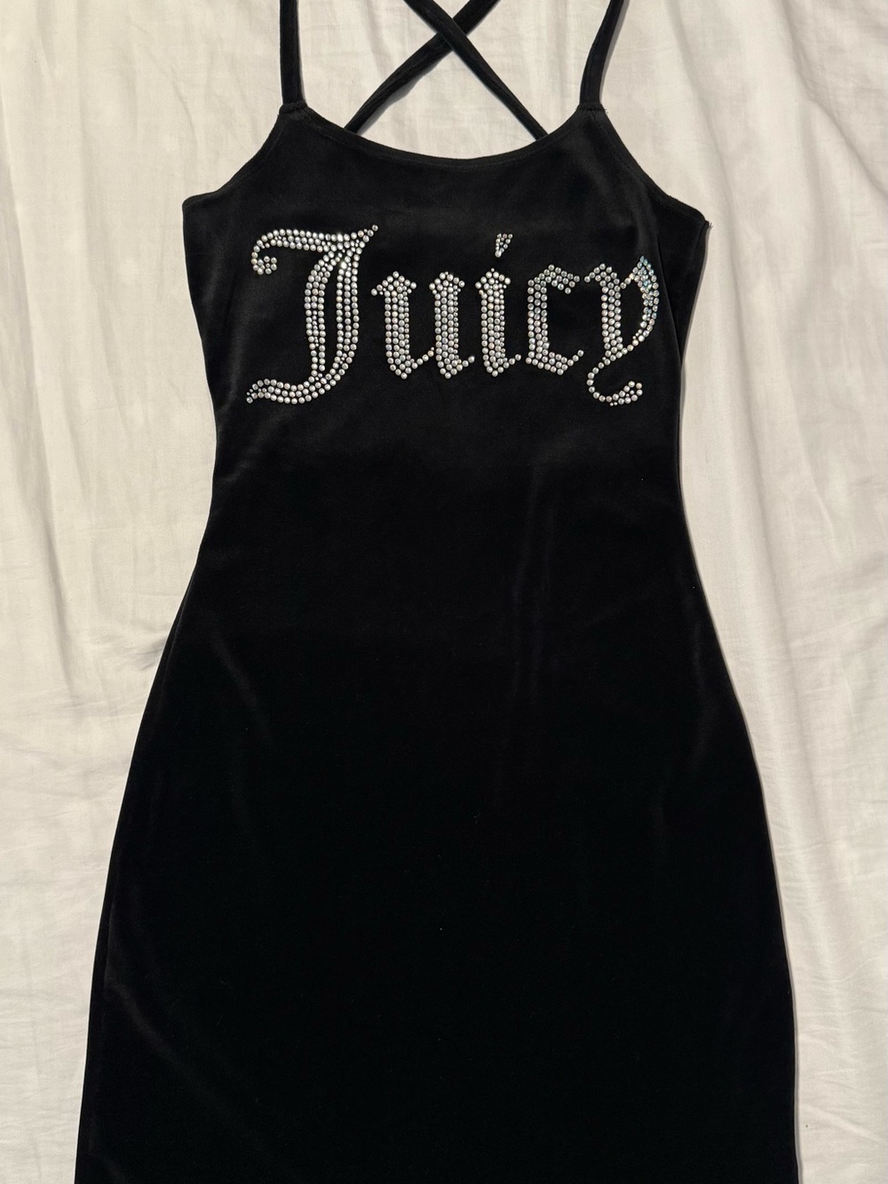 Juicy Couture Black Velvet Rhinestone-Logo Midi Dress